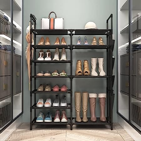 Multifunctional Storage Organizer, Standing Shoe Tower Racks, Cupboard Space Saving Shoe Stand, 7 Tier Shoe Rack for Entryway, Metal Shoe Organizer for Entryway Closet, Stackable Shoe Boots Storage Cabinet With Hooks Multifunctional Storage Organizer, Standing Shoe Tower Racks, Cupboard Space Saving Shoe Stand, 7 Tier Shoe Rack for Entryway, Metal Shoe Organizer for Entryway Closet, Stackable Shoe Boots Storage Cabinet With Hooks